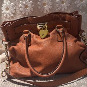 Michael Kors Tan Leather Shoulder Bag with Gold Heart Lock